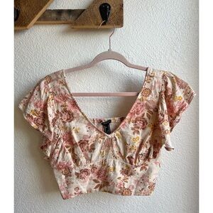 Forever 21 Ruffle Sleeve Floral Corset Crop Top